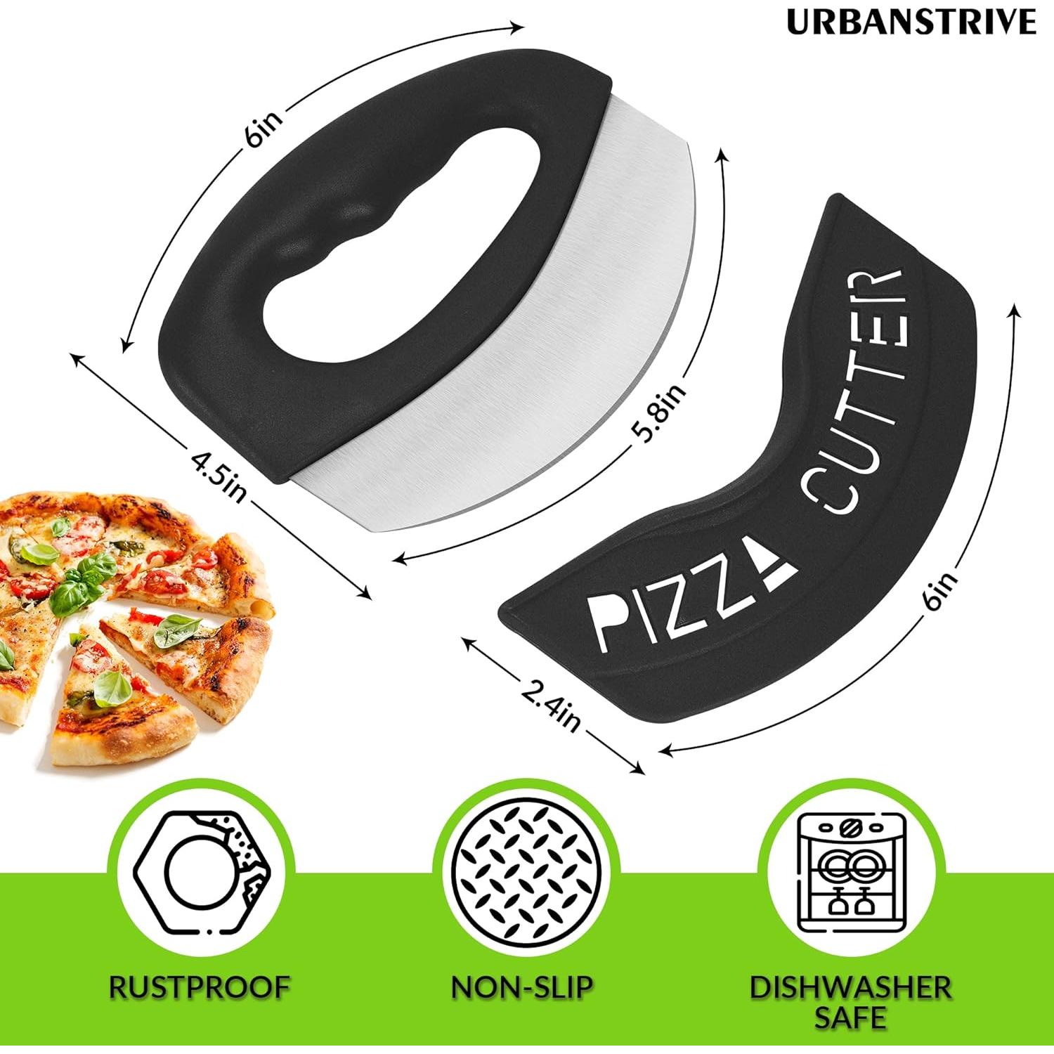 Cortador de Pizza Urbanstrive de Acero Inoxidable Negro