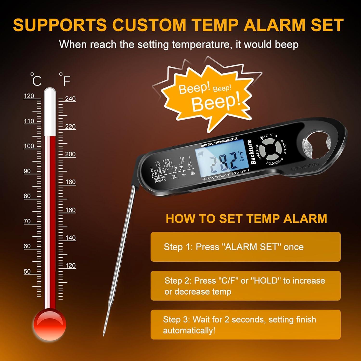 Termómetro Digital para Carne Magodey con Alarma y Cable 12m