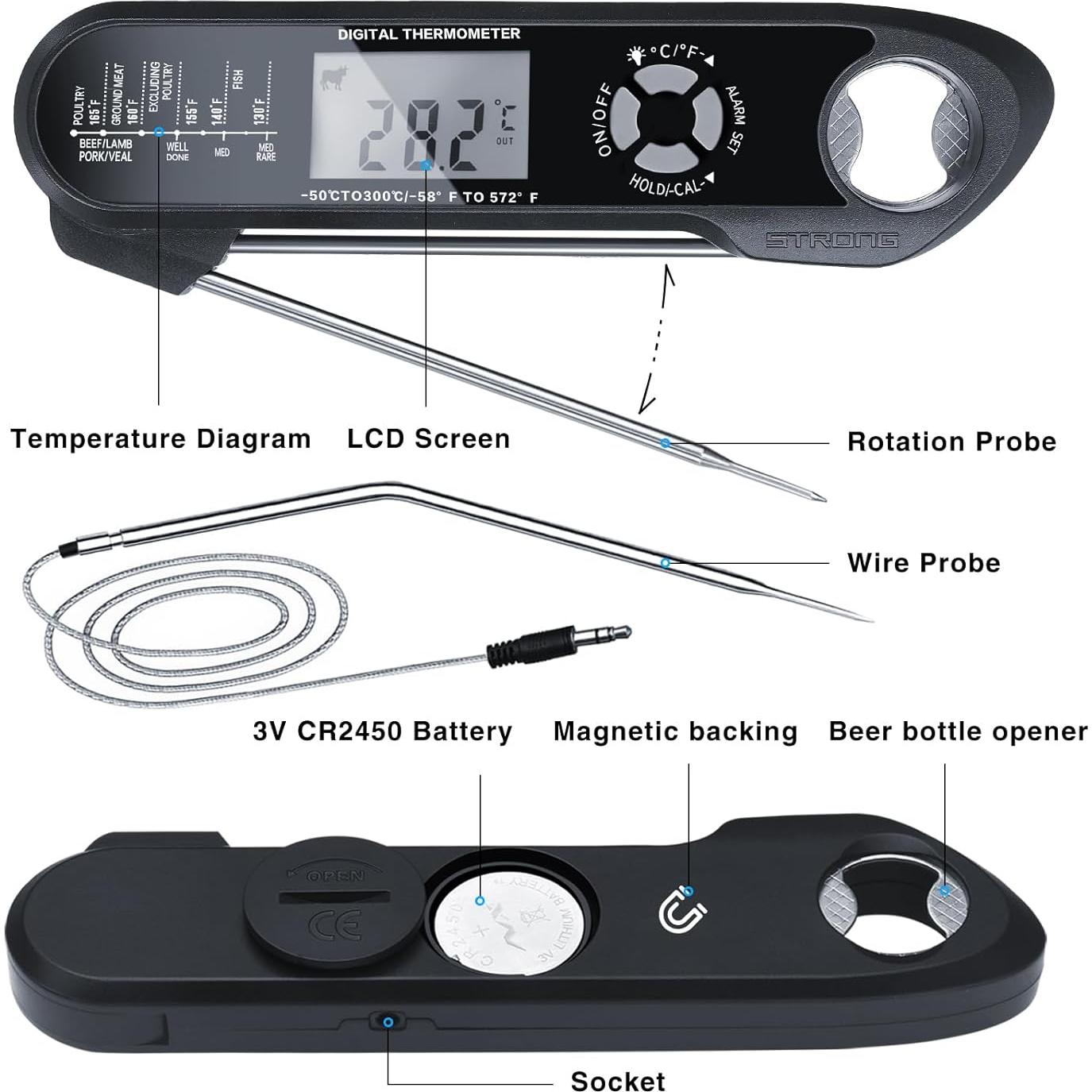 Termómetro Digital para Carne Magodey con Alarma y Cable 12m