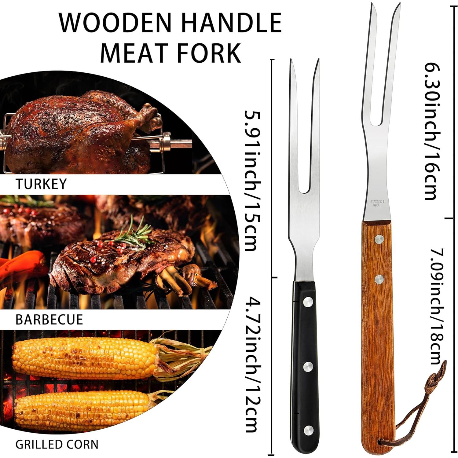 Tenedores de Carne Ponpon 2 Pcs Acero Inoxidable Mango Madera