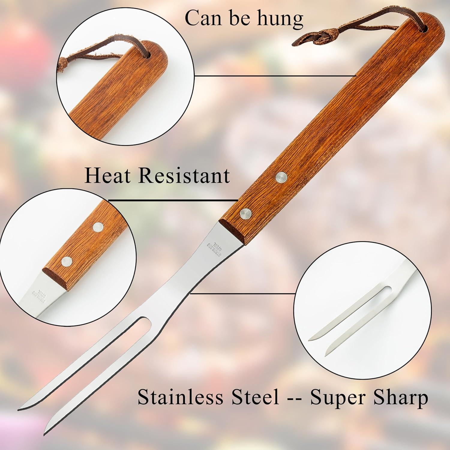 Tenedores de Carne Ponpon 2 Pcs Acero Inoxidable Mango Madera