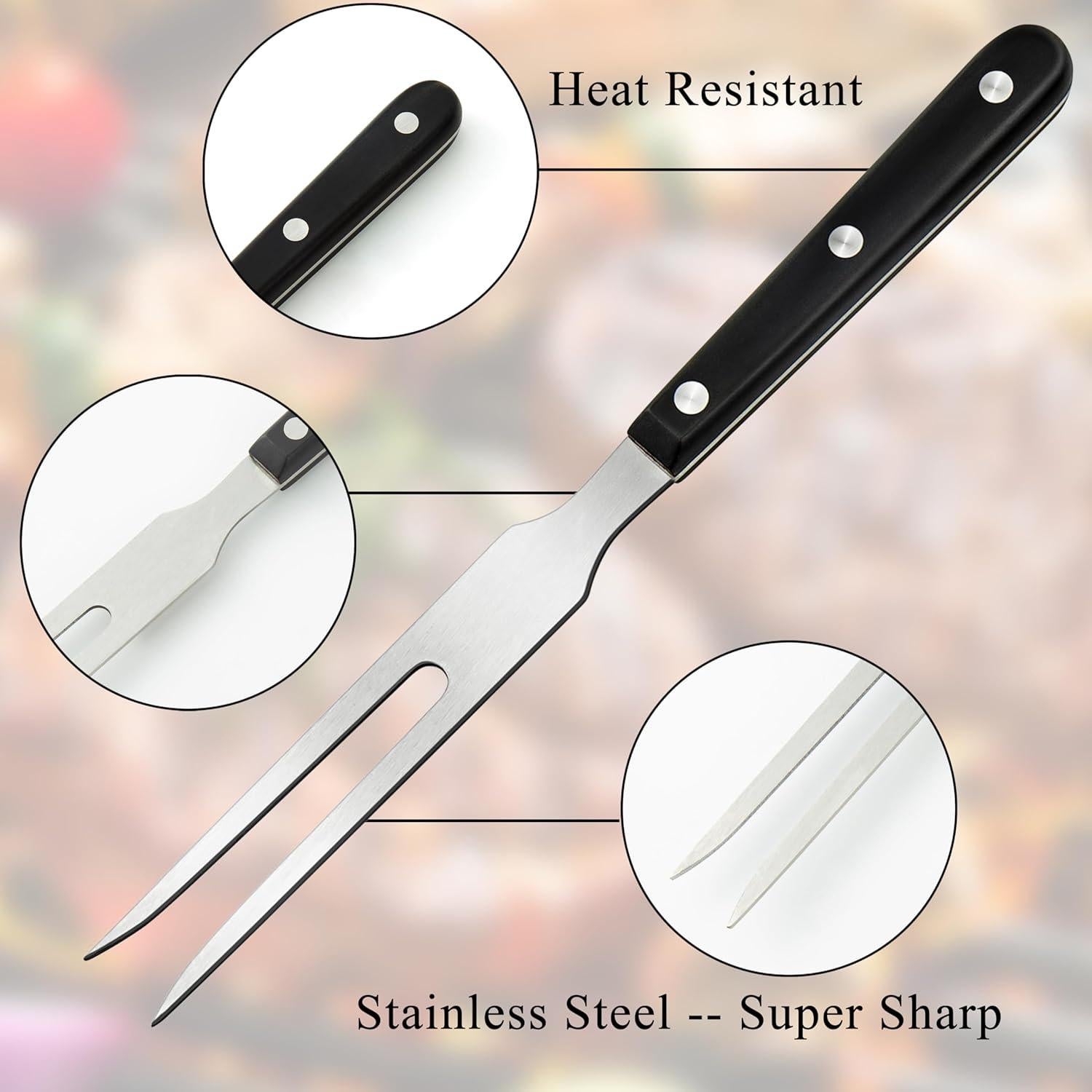 Tenedores de Carne Ponpon 2 Pcs Acero Inoxidable Mango Madera