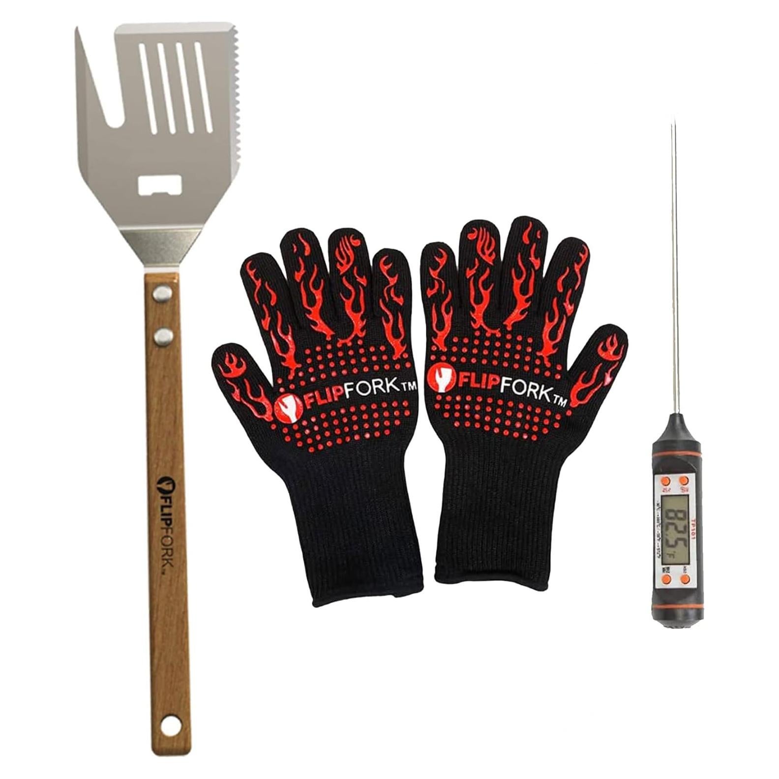 Kit de BBQ 8 en 1 FlipFork con Termómetro y Guantes