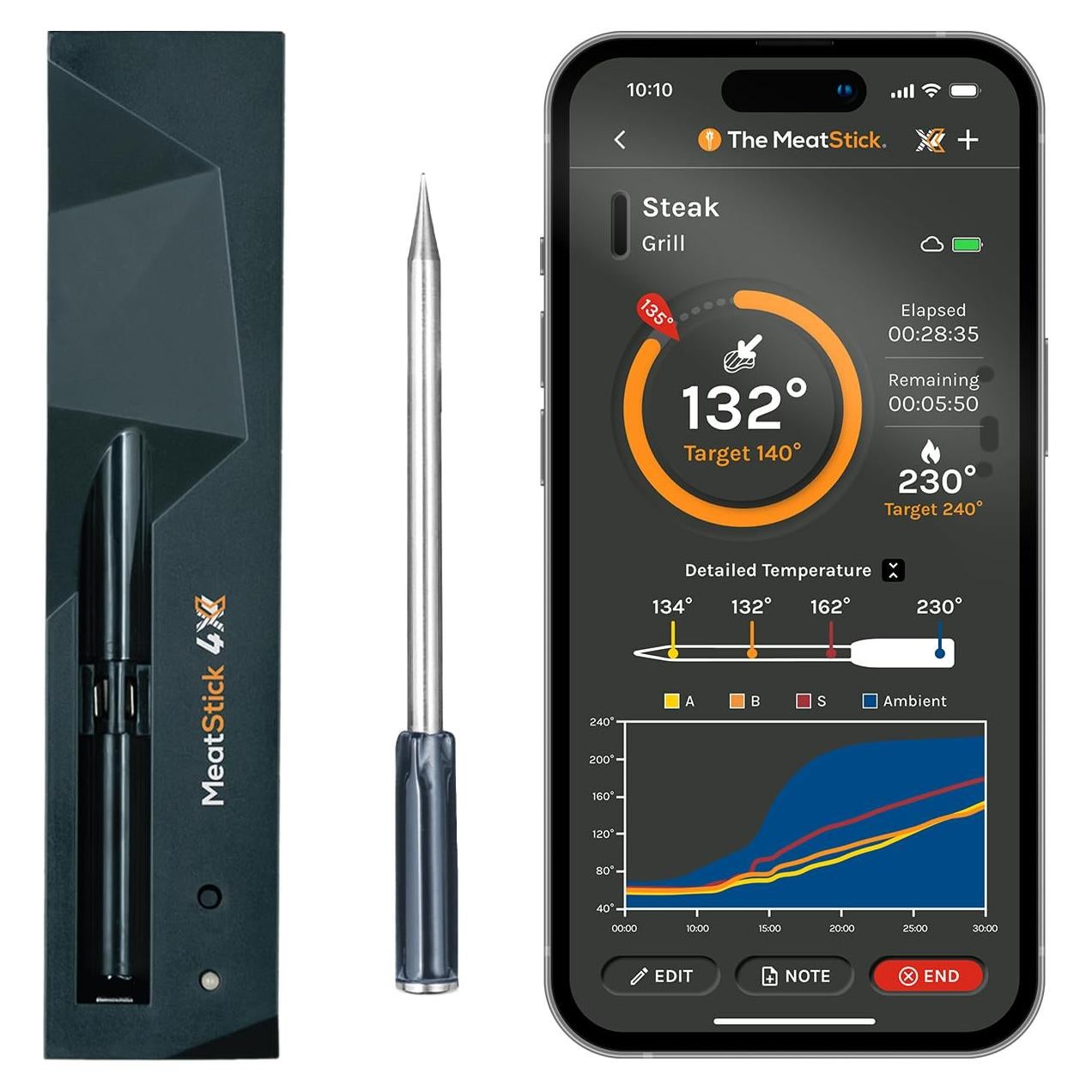 Termómetro de Carne Inalámbrico MeatStick 4X - Bluetooth 198m