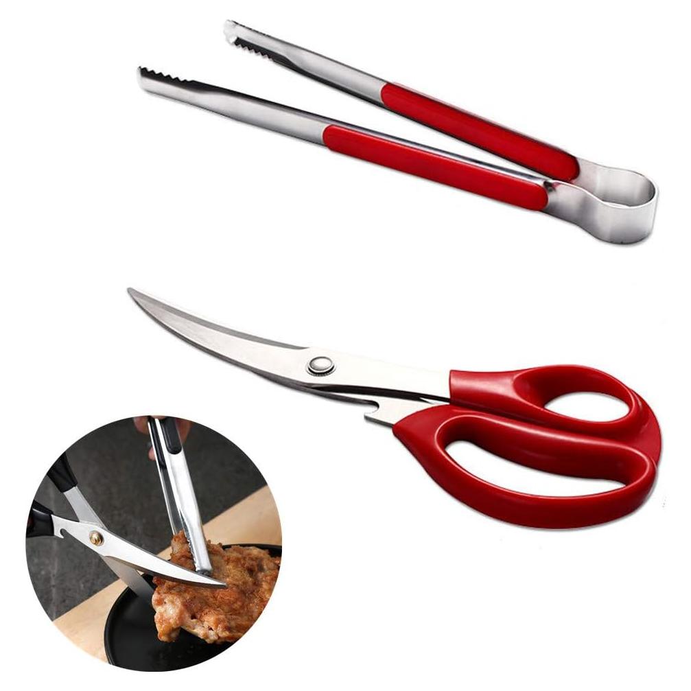 Juego de Tijeras y Pinzas para Barbacoa Shiyueshiri Rojo