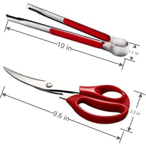 Juego de Tijeras y Pinzas para Barbacoa Shiyueshiri Rojo