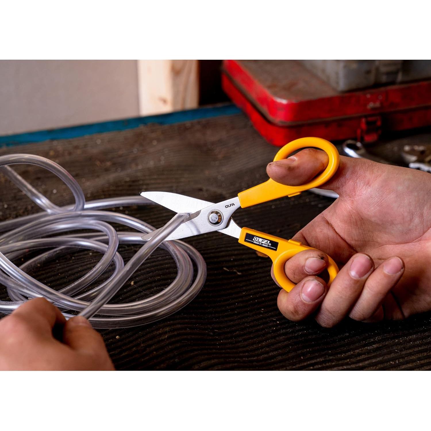 OLFA 5" Serrated Edge Stainless Steel Scissors (SCS-1) - 5 Inch Multi-Purpose Heavy Duty Scissors w/Sharp Blades & Comfort Grip for Home, Office, Fabric, Sewing, Kitchen, Industrial Materials