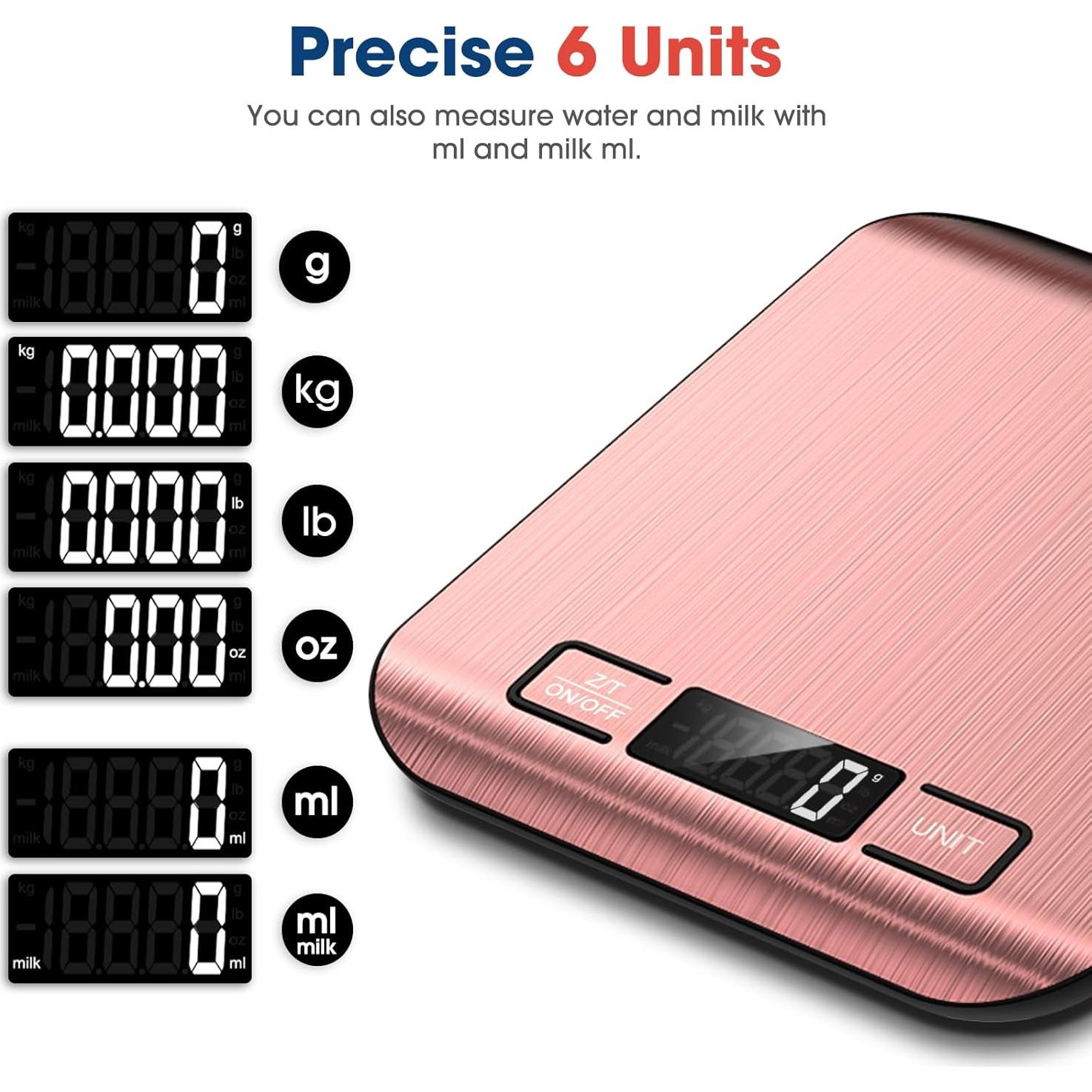 Balanza de Cocina Digital Mik-Nana 10 kg Rosa, LCD, Acero Inoxidable