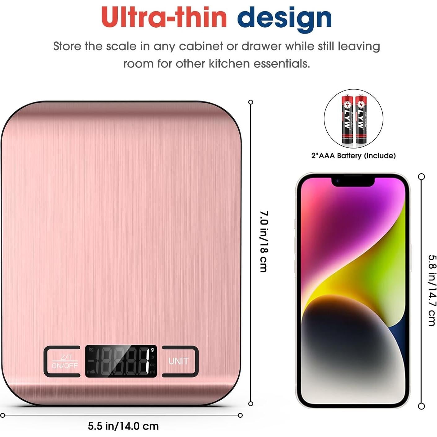 Balanza de Cocina Digital Mik-Nana 10 kg Rosa, LCD, Acero Inoxidable