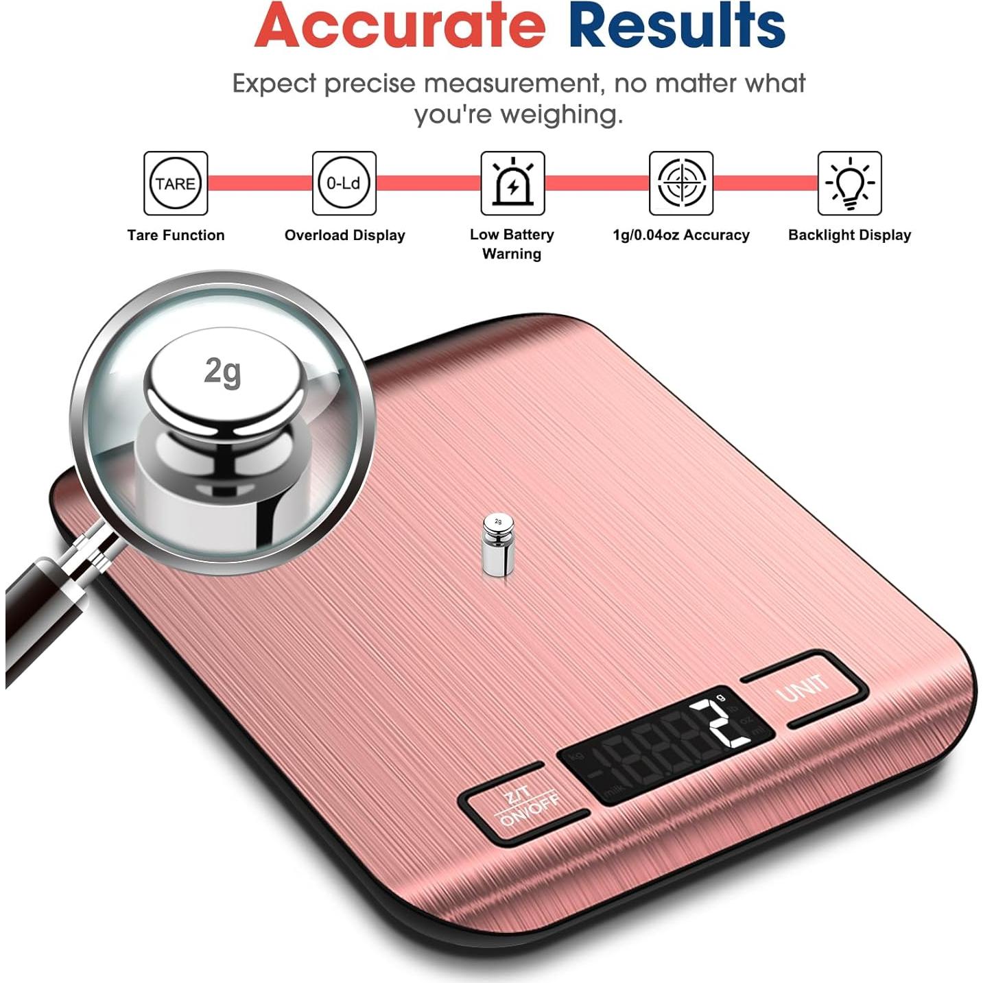 Balanza de Cocina Digital Mik-Nana 10 kg Rosa, LCD, Acero Inoxidable