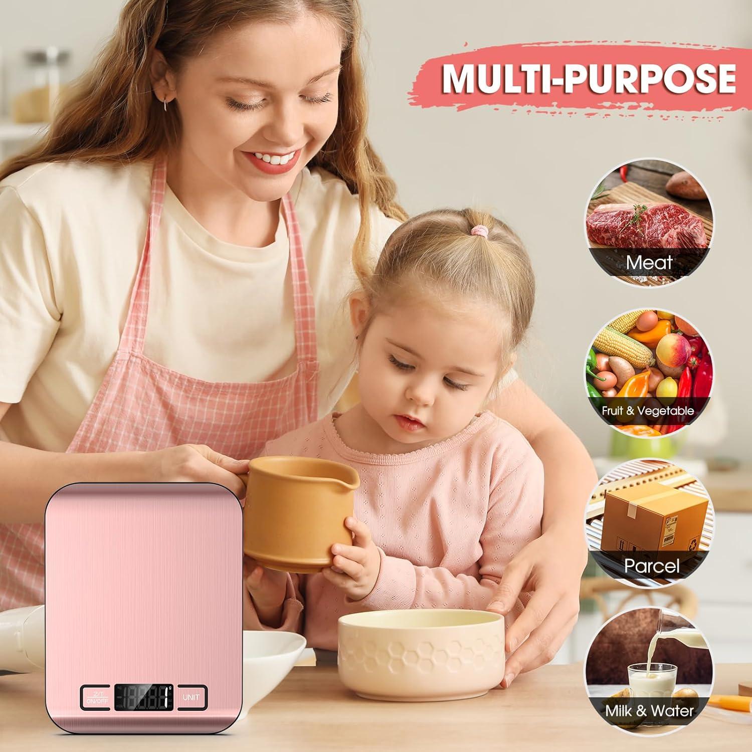 Balanza de Cocina Digital Mik-Nana 10 kg Rosa, LCD, Acero Inoxidable