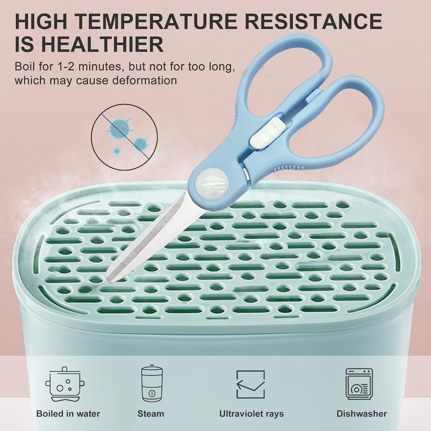 Tijeras para Comida de Bebé ATB Rosa, Acero Inoxidable, 15.5 cm