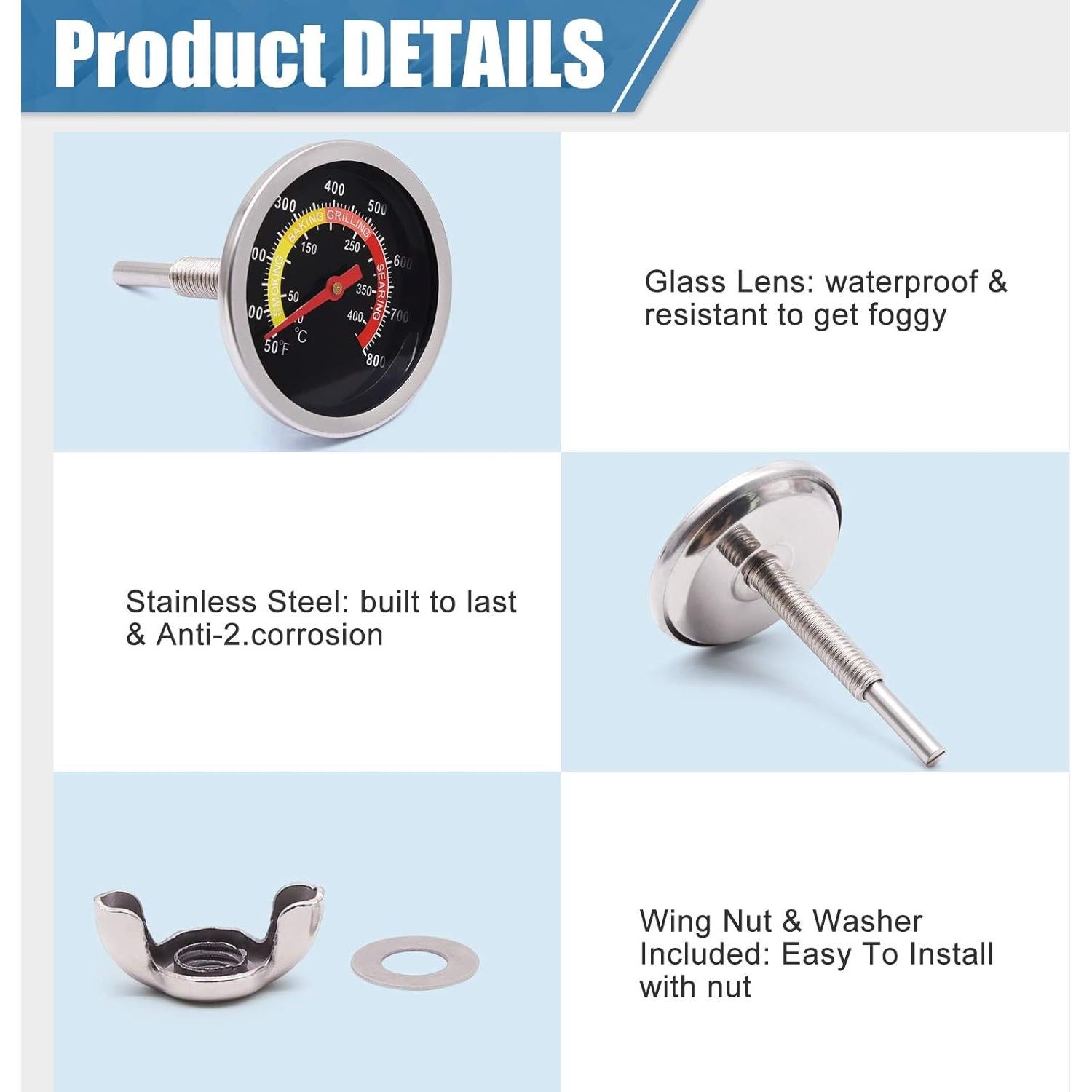 Termómetro de Parrilla Criditpid 2 3/8'' para BBQ y Humo