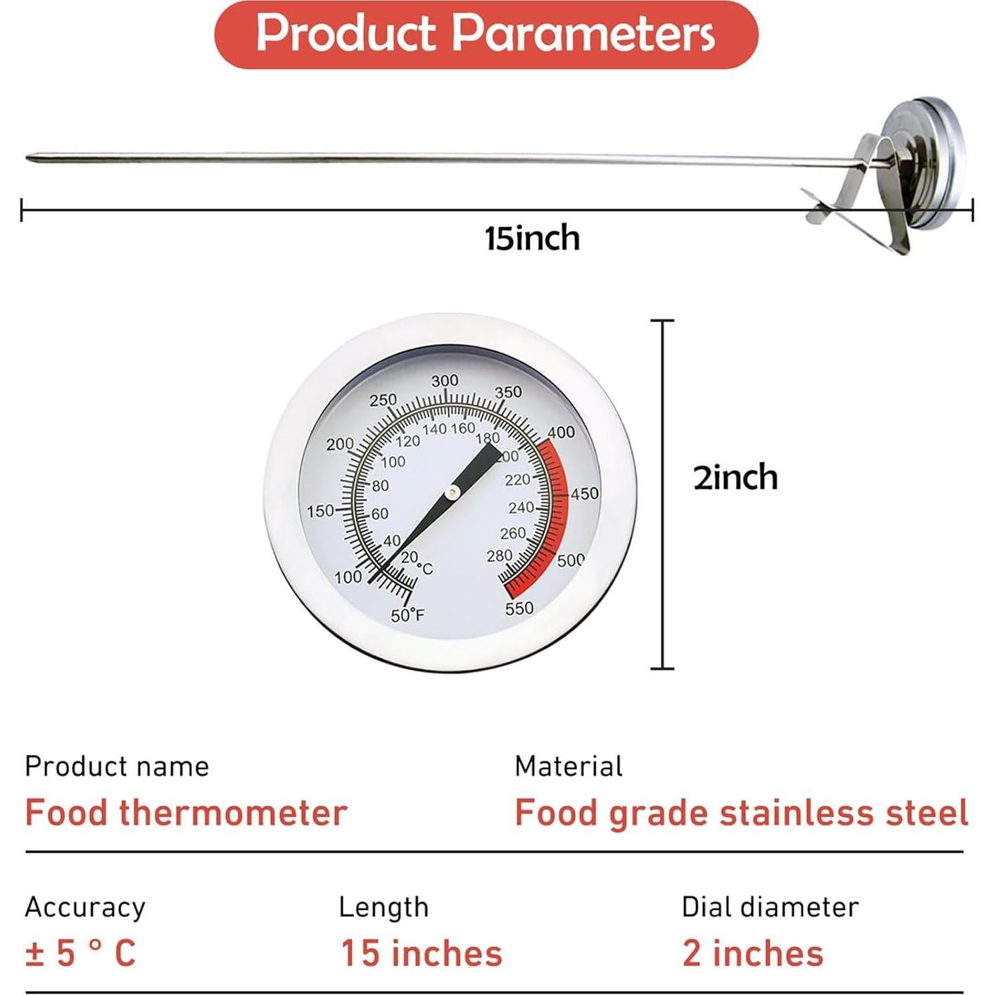 Termómetro de Fritura Profunda MTZ 15" Acero Inoxidable