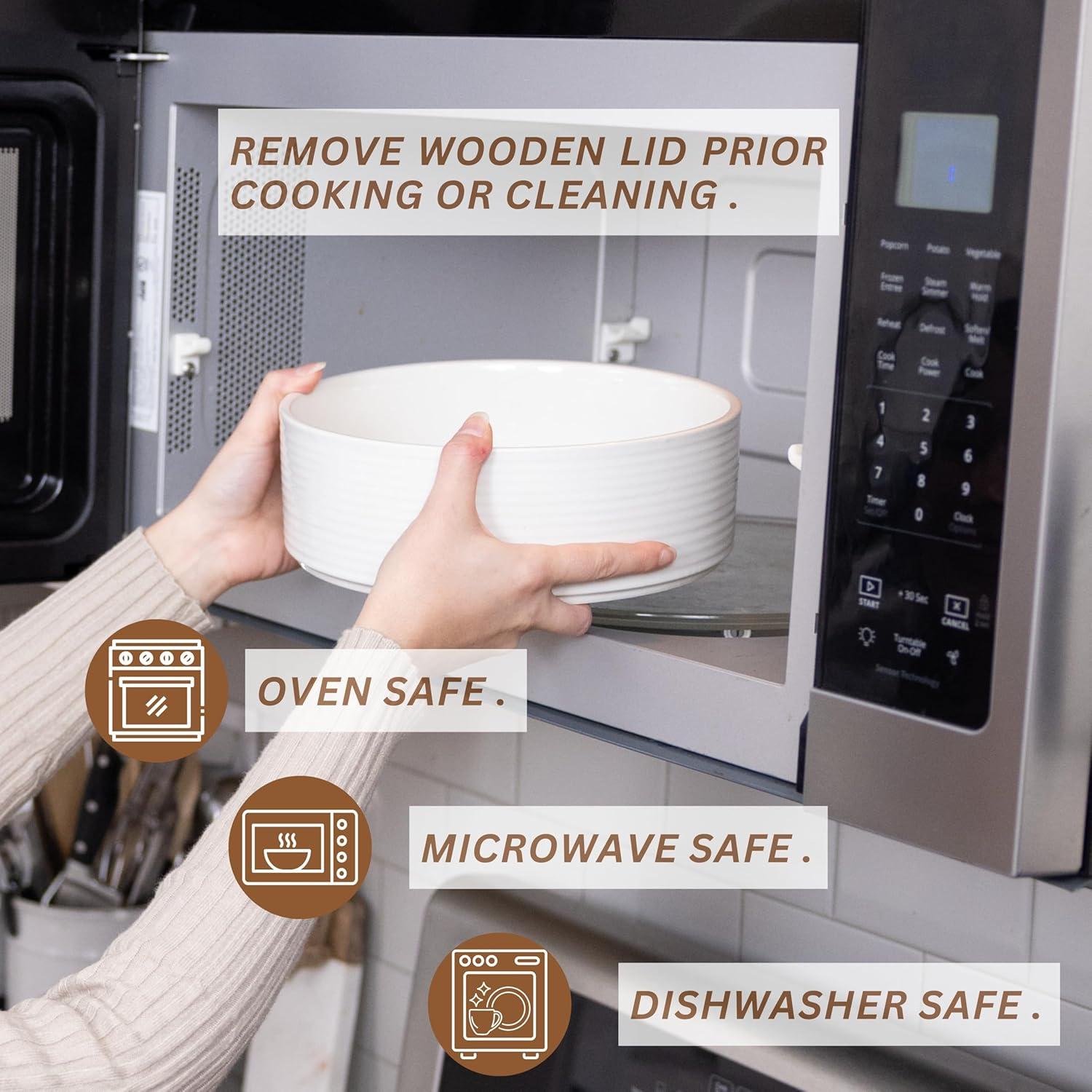 Calentador de Tortillas VEBAVO Cerámica 22.86 cm con Tapa de Madera