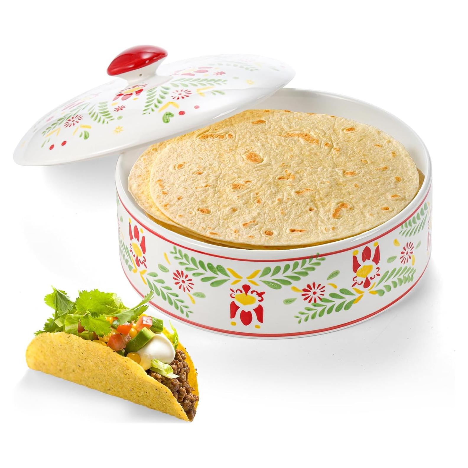 Calentador de Tortillas Yopay Cerámica Floral 21.5 cm Apto Microondas