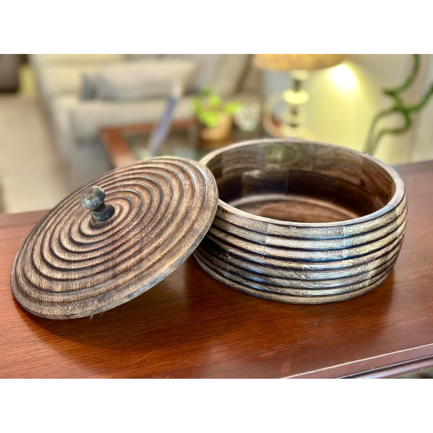 Cesta Calentadora de Madera Hecha a Mano El Gran Bazar Indio 22.86 cm