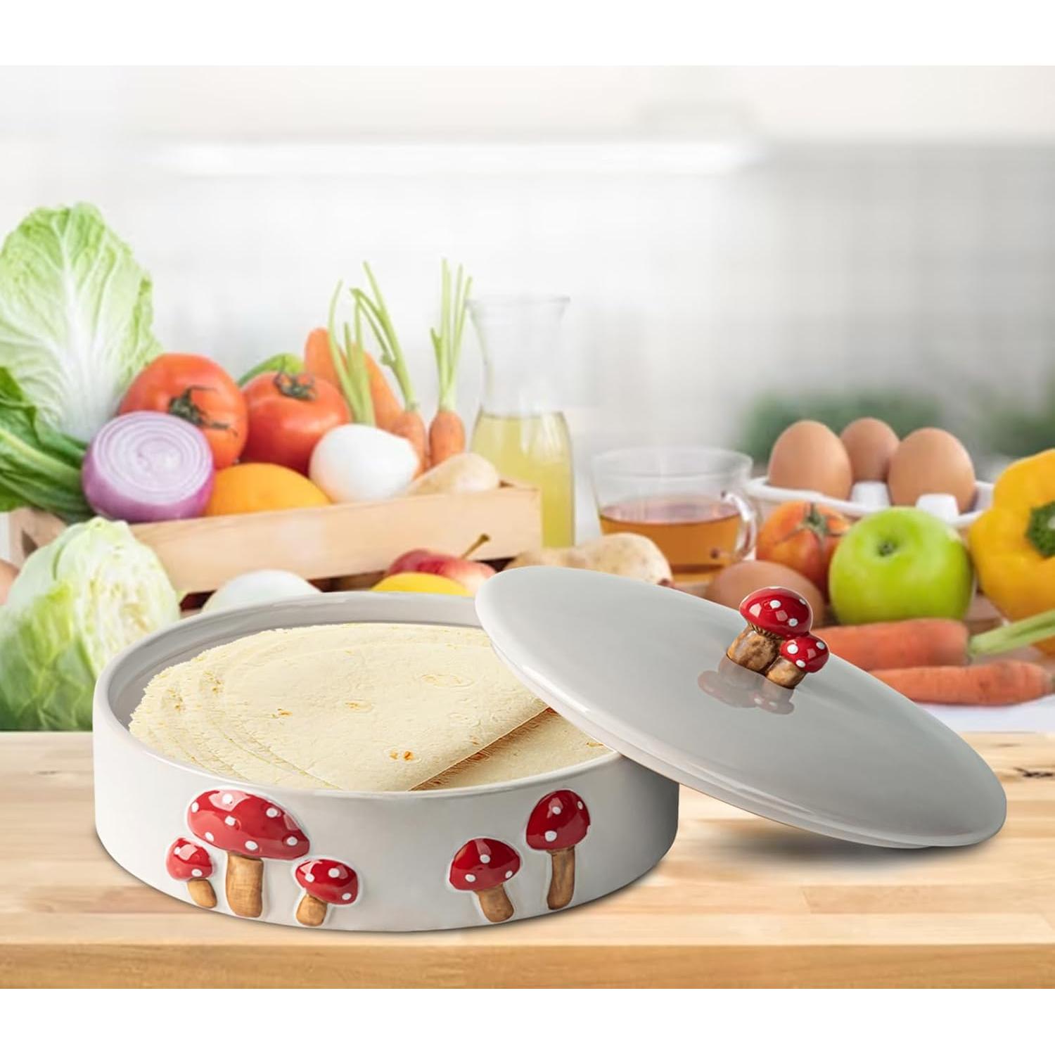 Calentador de Tortillas DGU Cerámica Hongo 20.32 cm Blanco