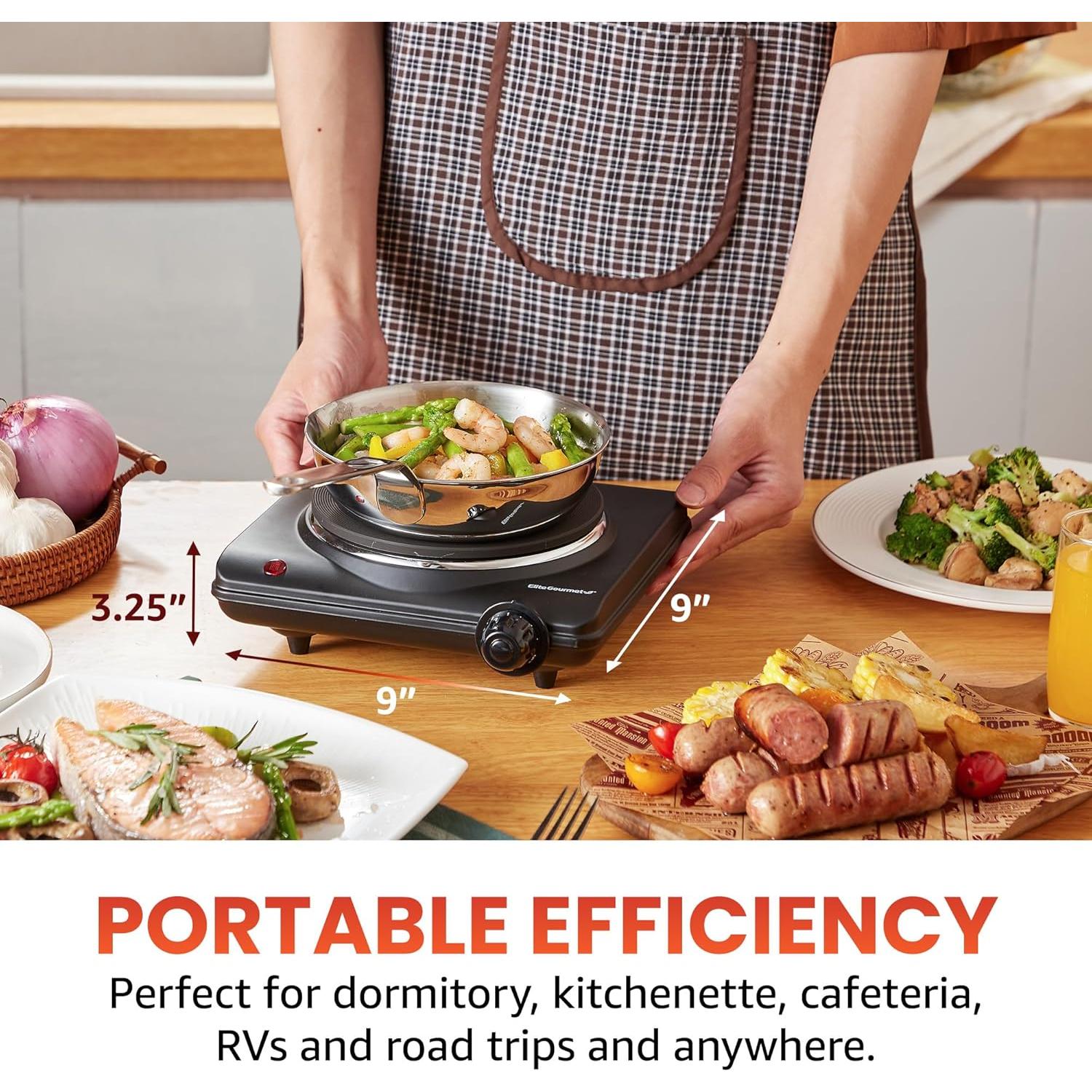 Placa Calentadora Eléctrica Individual Elite Gourmet 1000W Hierro Fundido