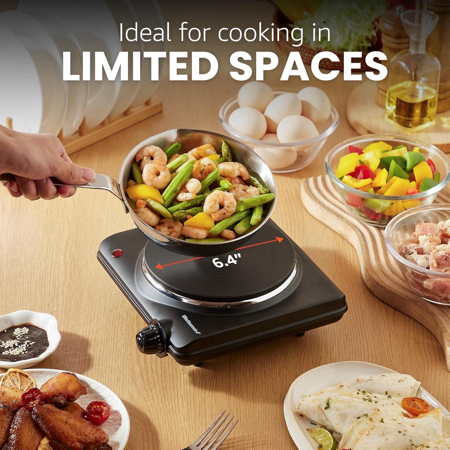 Placa Calentadora Eléctrica Individual Elite Gourmet 1000W Hierro Fundido