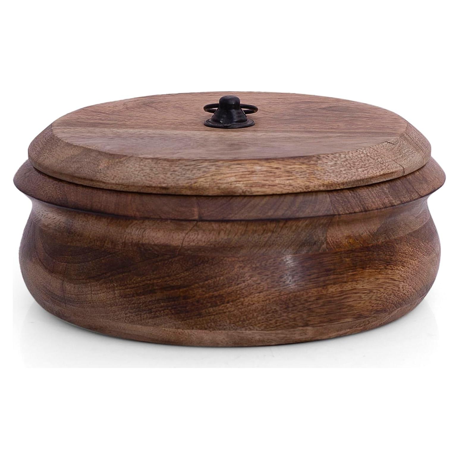 Cesta Calentadora de Tortillas de Madera Hecha a Mano 23x10 cm