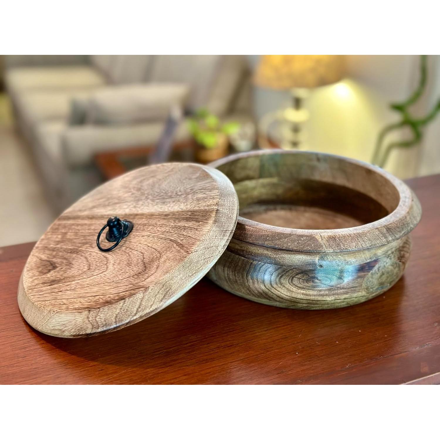 Cesta Calentadora de Tortillas de Madera Hecha a Mano 23x10 cm