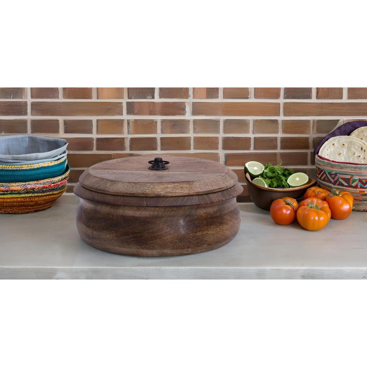 Cesta Calentadora de Tortillas de Madera Hecha a Mano 23x10 cm