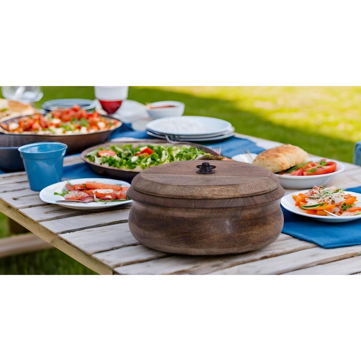 Cesta Calentadora de Tortillas de Madera Hecha a Mano 23x10 cm