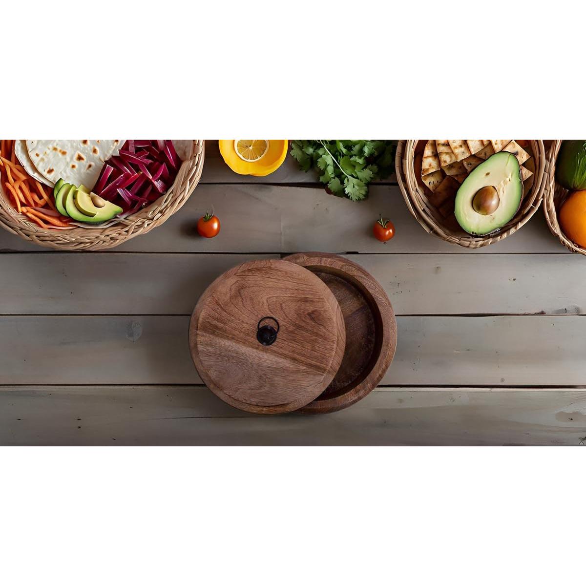 Cesta Calentadora de Tortillas de Madera Hecha a Mano 23x10 cm