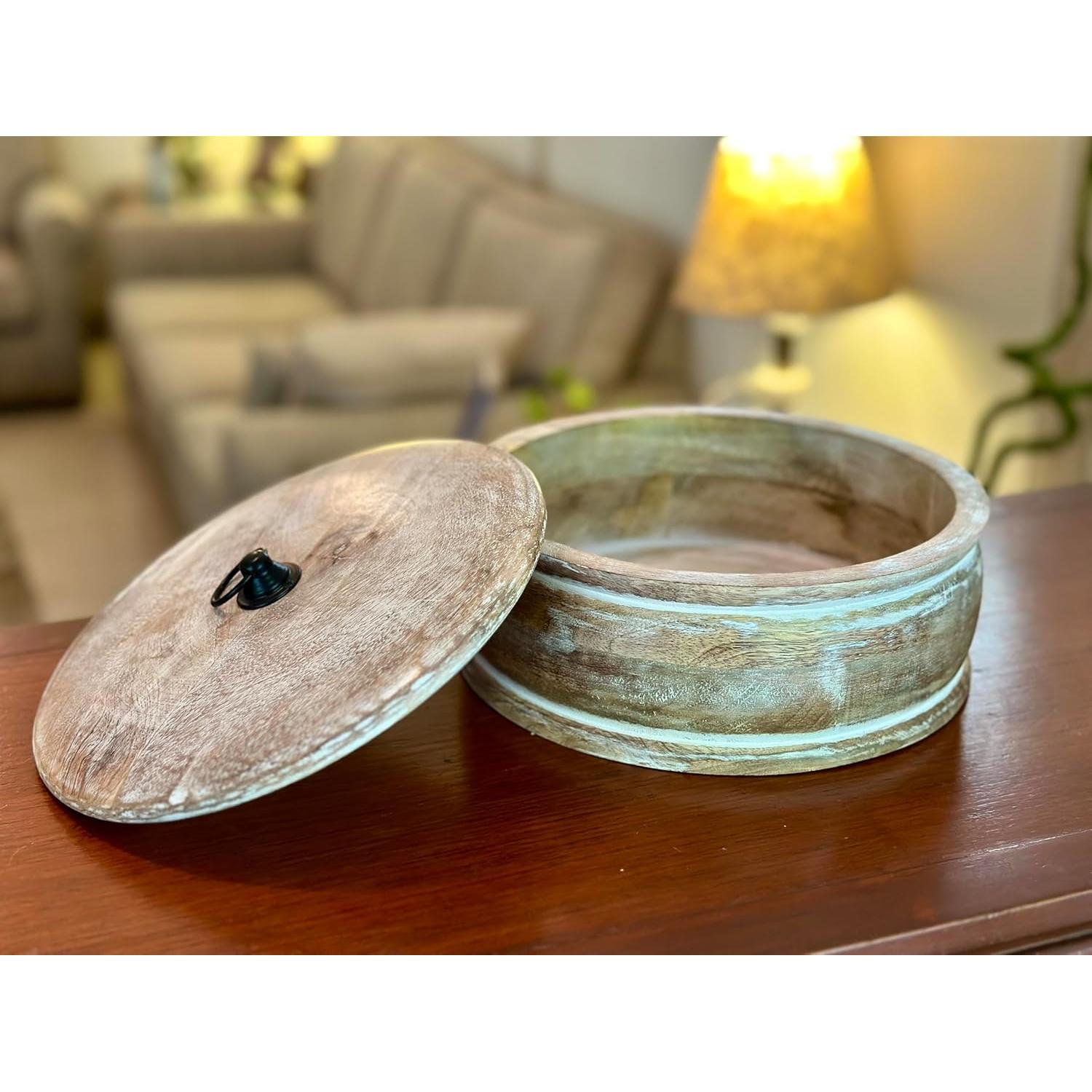 Cesta Calentadora de Tortillas de Madera Hecha a Mano 9x8.9 cm