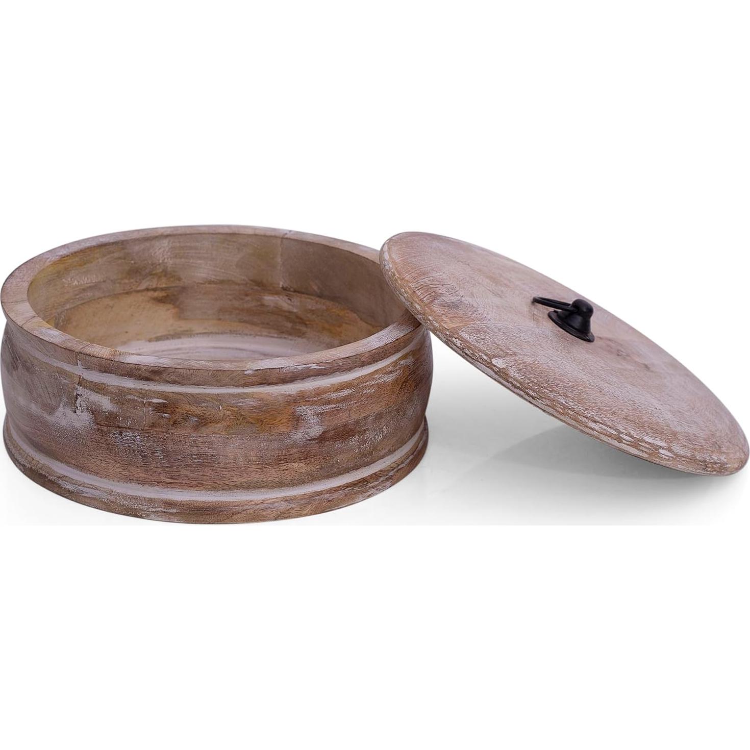 Cesta Calentadora de Tortillas de Madera Hecha a Mano 9x8.9 cm