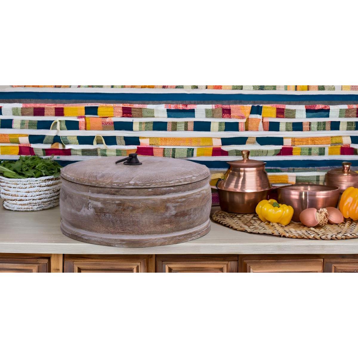 Cesta Calentadora de Tortillas de Madera Hecha a Mano 9x8.9 cm