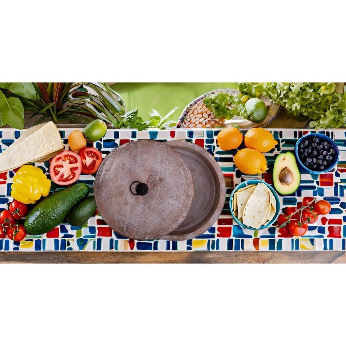 Cesta Calentadora de Tortillas de Madera Hecha a Mano 9x8.9 cm