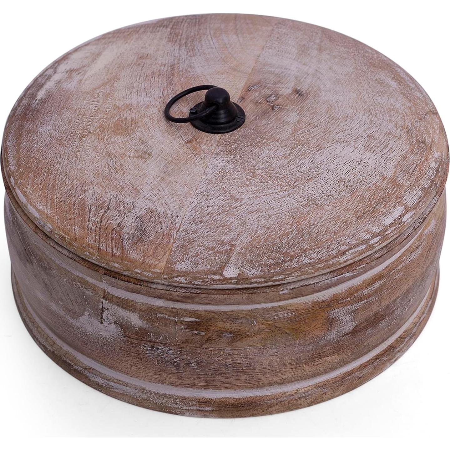 Cesta Calentadora de Tortillas de Madera Hecha a Mano 9x8.9 cm