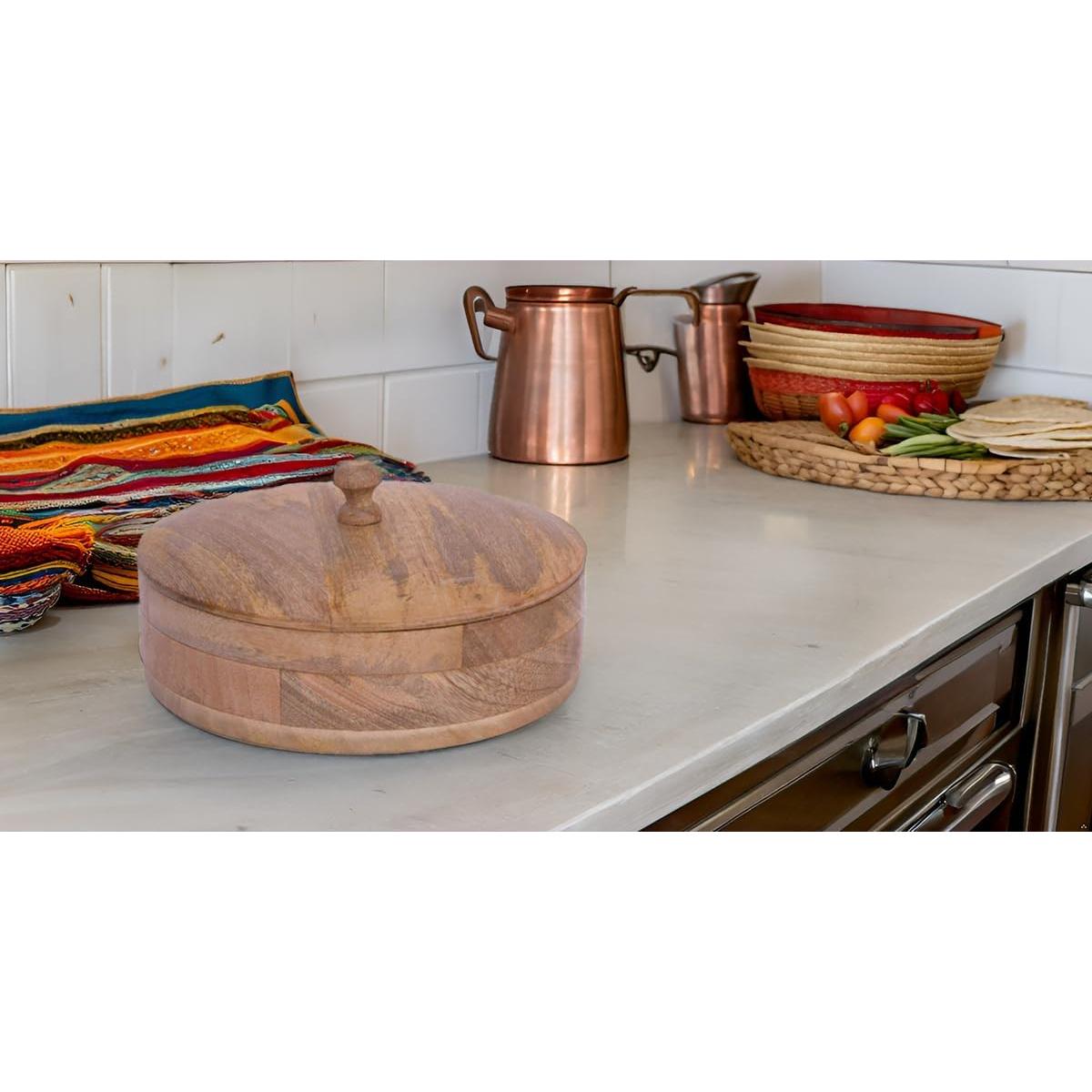 Cesta Calentadora de Tortillas de Madera Hecha a Mano 22.86 cm