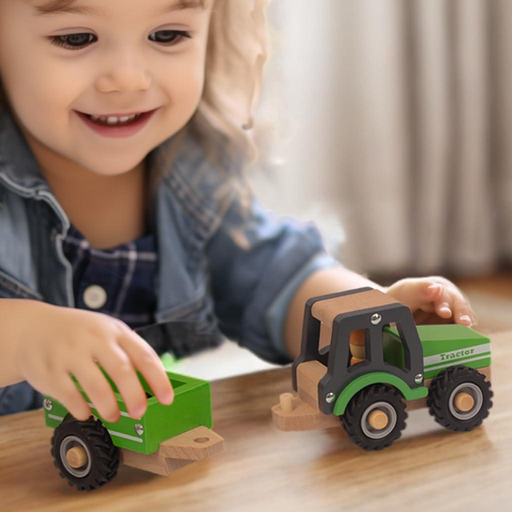 Tractor de Madera Verde WoodenEdu con Vaca y Caballo
