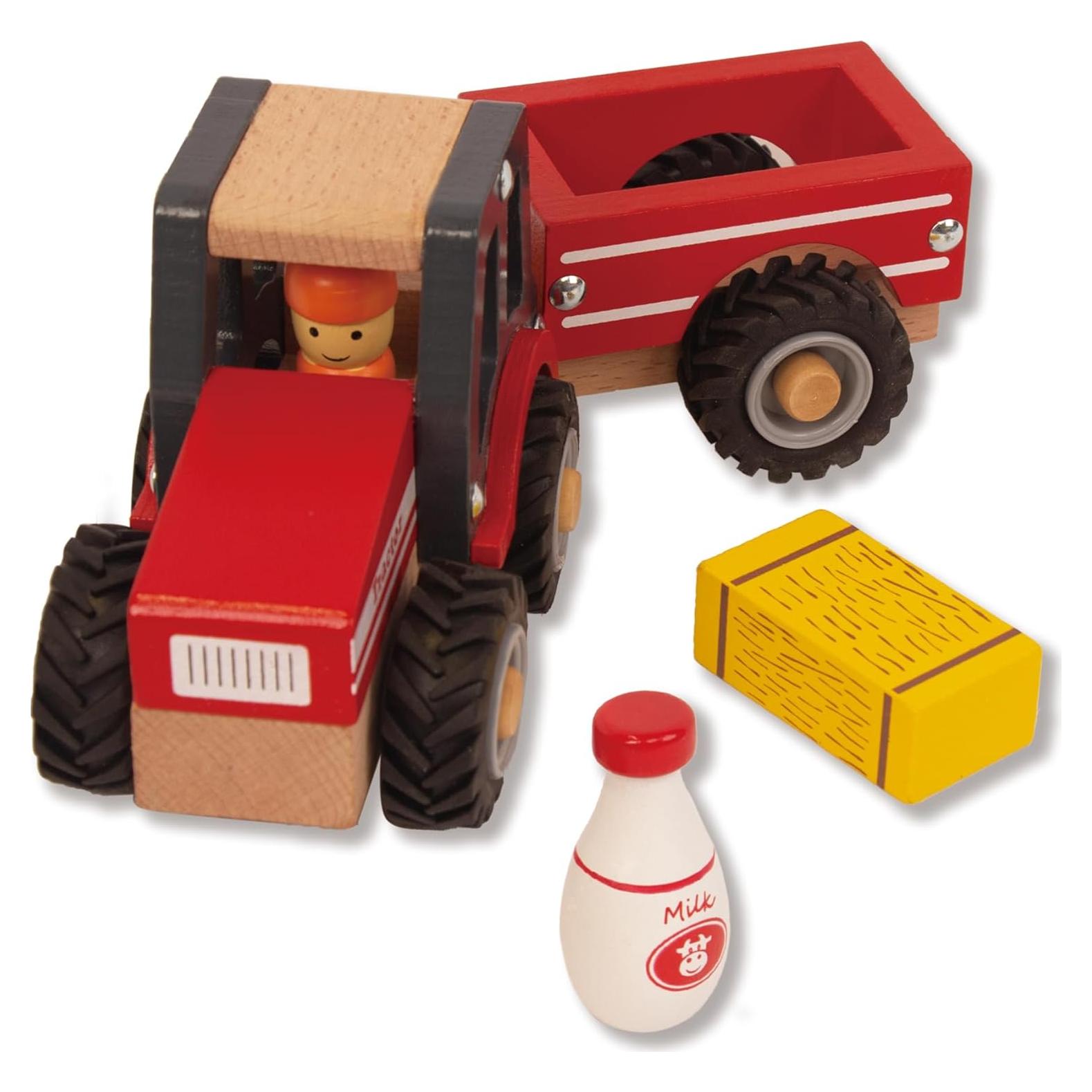 Tractor de Madera Rojo WoodenEdu para Niños 1-3 Años