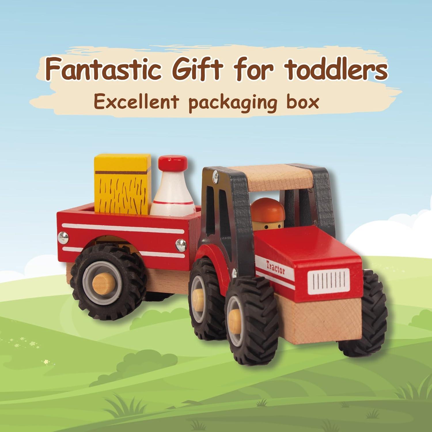 Tractor de Madera Rojo WoodenEdu para Niños 1-3 Años