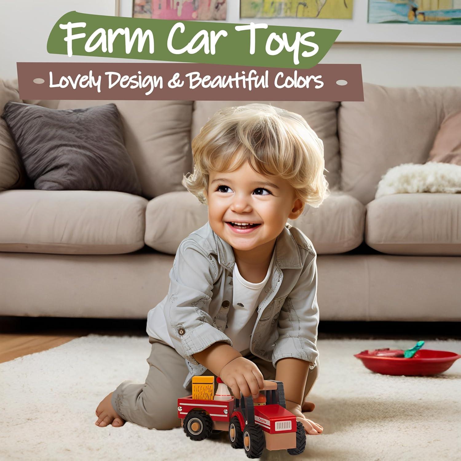 Tractor de Madera Rojo WoodenEdu para Niños 1-3 Años