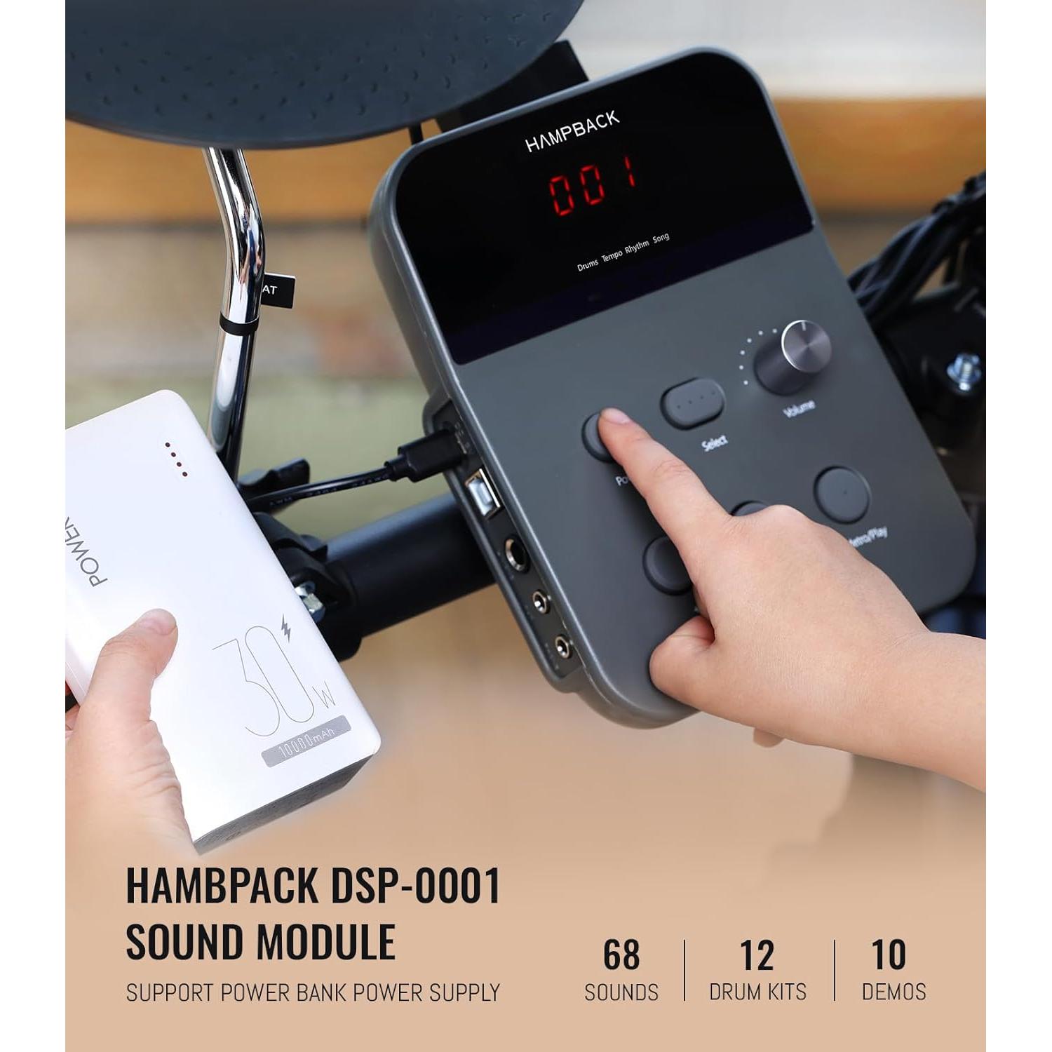 Batería Eléctrica HAMPBACK MK-0 7" Pads Malla 68 Sonidos