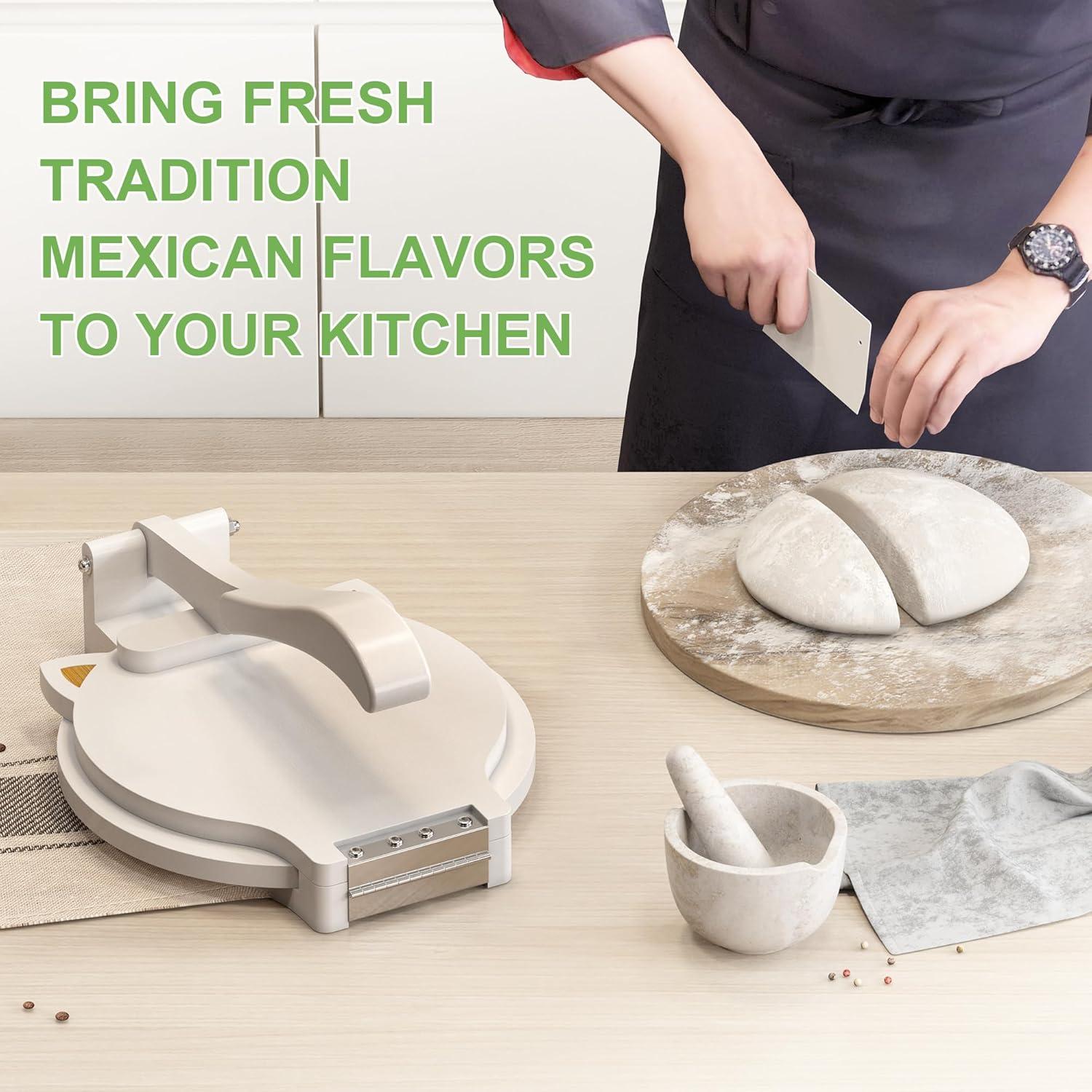 Prensa de Tortilla de Bambú 25.4 cm con 50 Hojas Pergamino