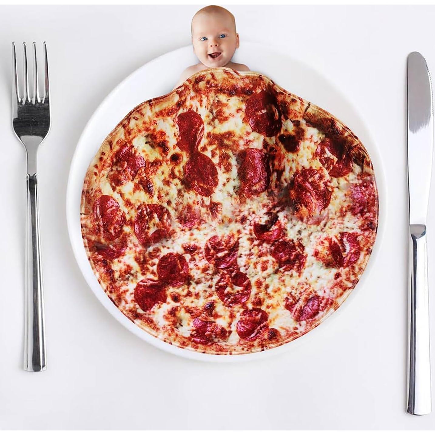 Manta de Franela Redonda Outivity 124 cm Diseño Pizza