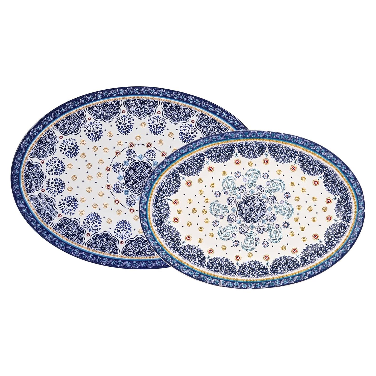 Set de 2 Bandejas Ovaladas Bico Azul Talavera 40.6 cm y 35.6 cm