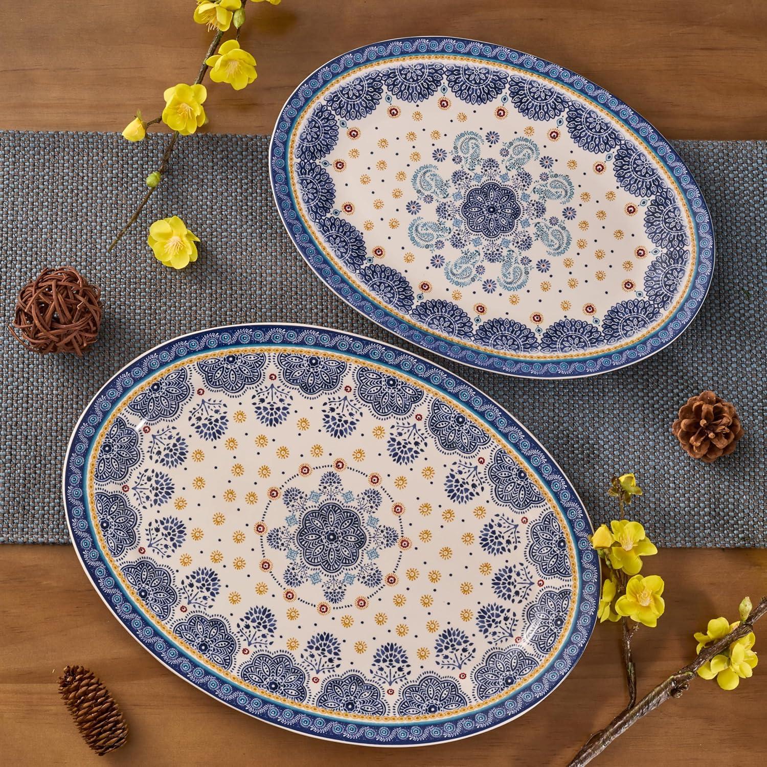 Set de 2 Bandejas Ovaladas Bico Azul Talavera 40.6 cm y 35.6 cm