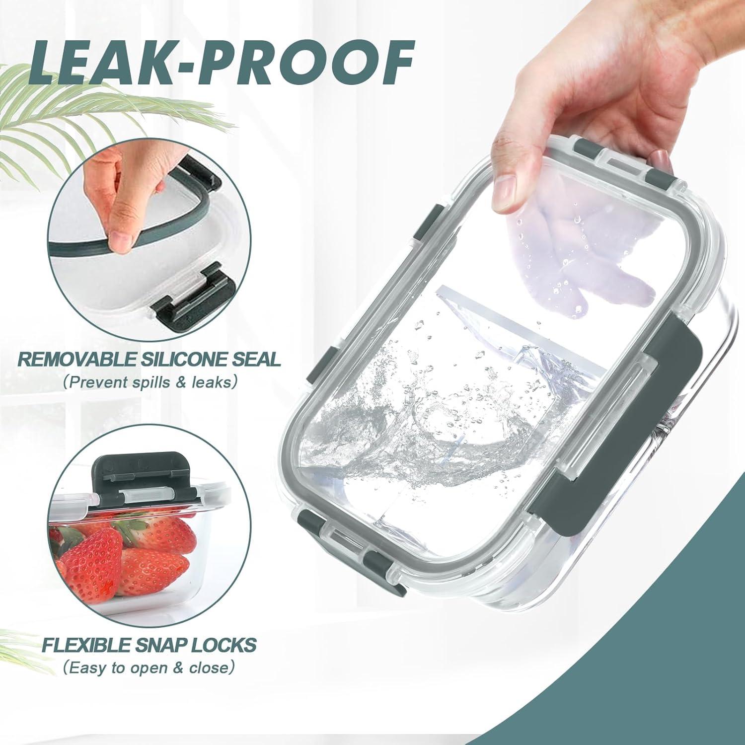 Pack de 5 Contenedores de Vidrio KOMUEE 30 oz 2 Compartimentos