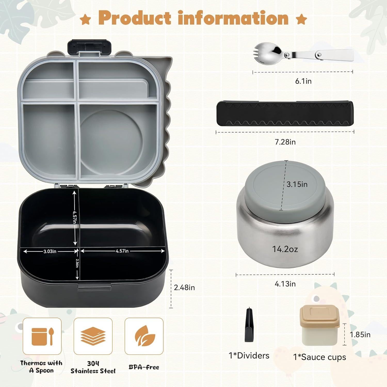 Caja de Almuerzo Bento Pawtong con Termo 400ml y 4 Compartimentos