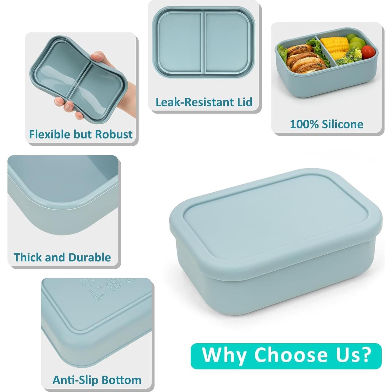 Caja Bento de Silicona Annaklin 24oz 2 Compartimentos Verde