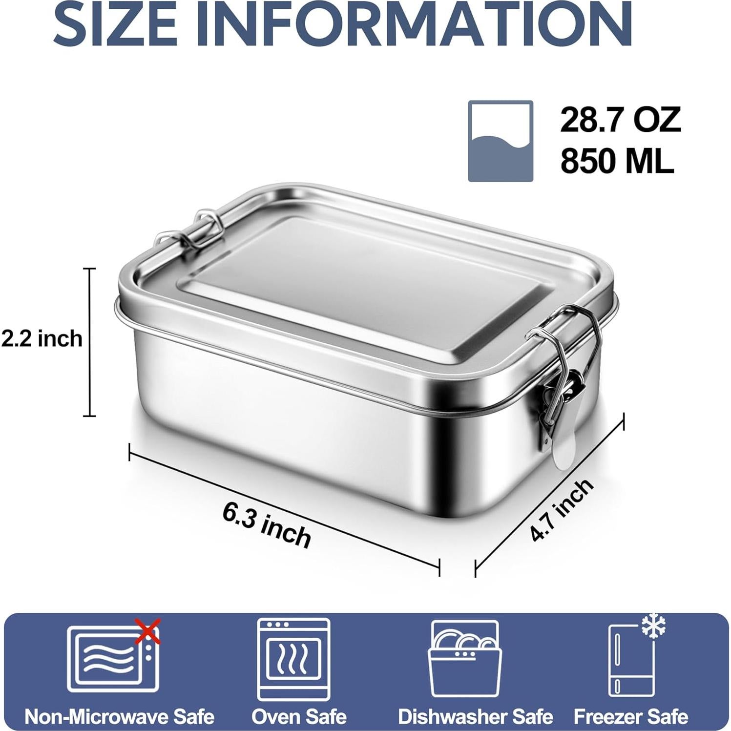 Caja Bento de Acero Inoxidable E-far 850ml a Prueba de Fugas