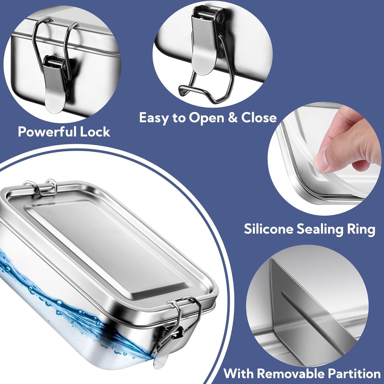 Caja Bento de Acero Inoxidable E-far 850ml a Prueba de Fugas