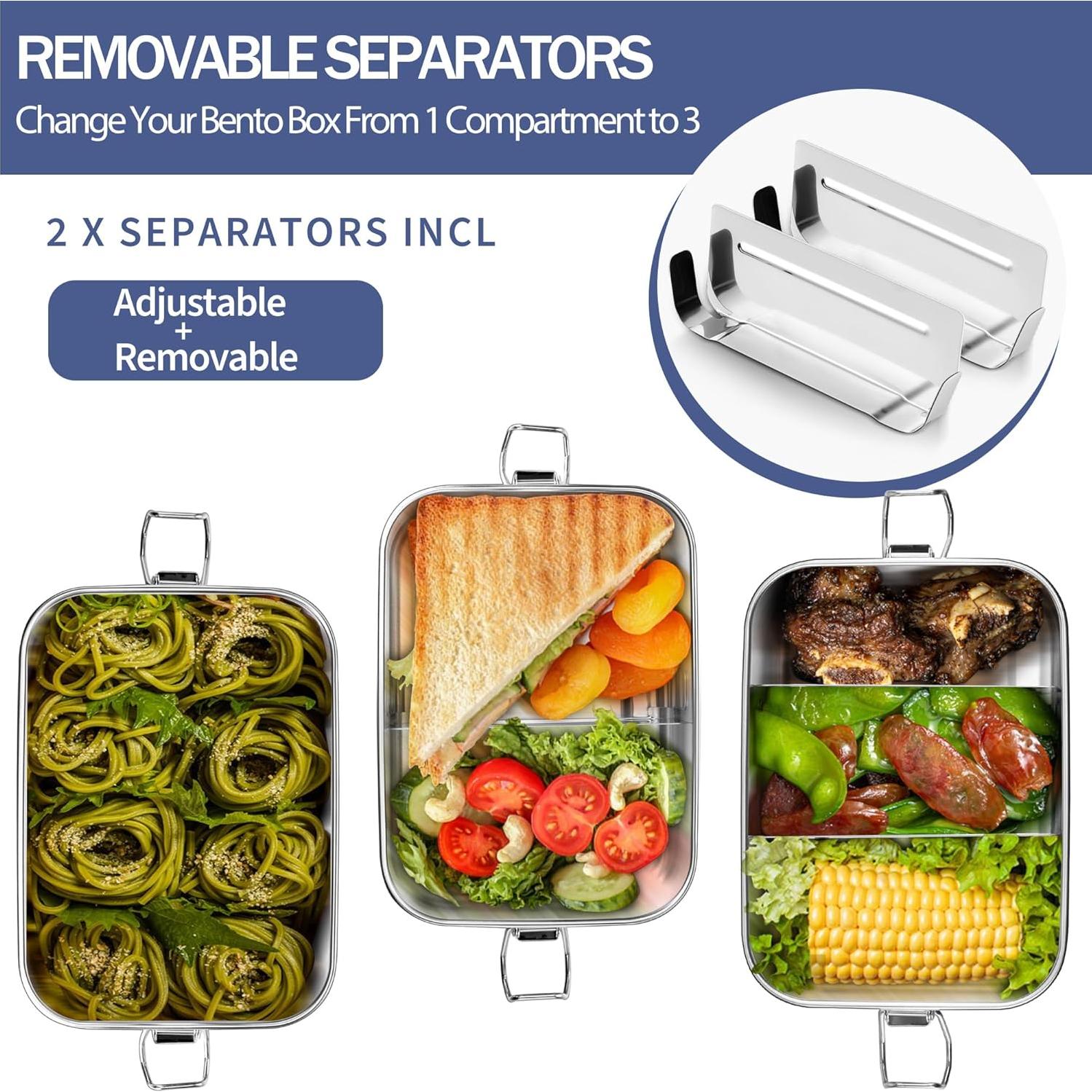 Caja Bento de Acero Inoxidable E-far 850ml a Prueba de Fugas